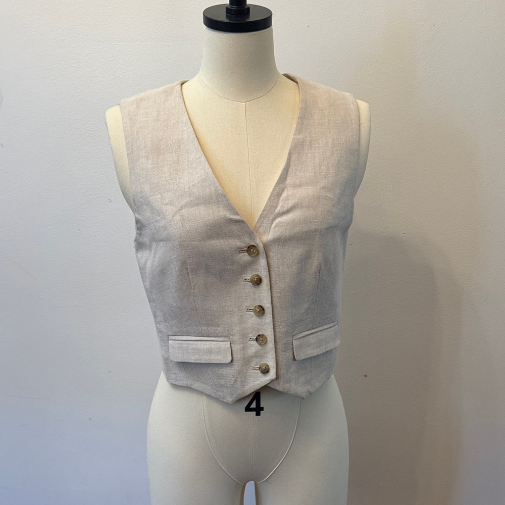 J. Crew Cream Linen-Blend V-Neck Women's Vest